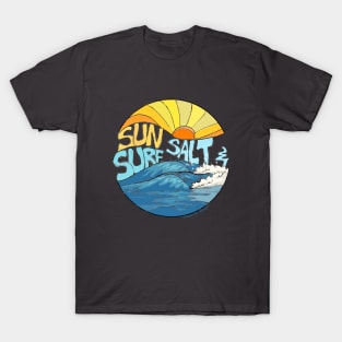 Sun Salt & Surf retro summer wave art T-Shirt